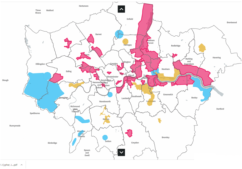 local development plan-making. map of intensification and development opportunity in UK city.