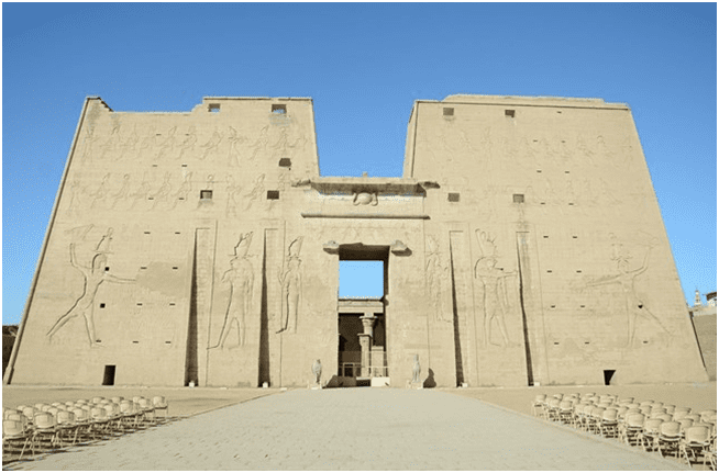 Paradigm shift in architecture: Pharaoh, Mesopotamia, Persia. temple of khons in luxury, Egypt main gated wall entrance