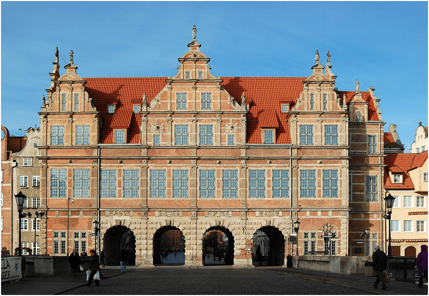 Paradigm shift in architecture: Renaissance, Baroque, Rococo. Image shows the application of renaissance principal of Polish renaissance architecture of green gate way.