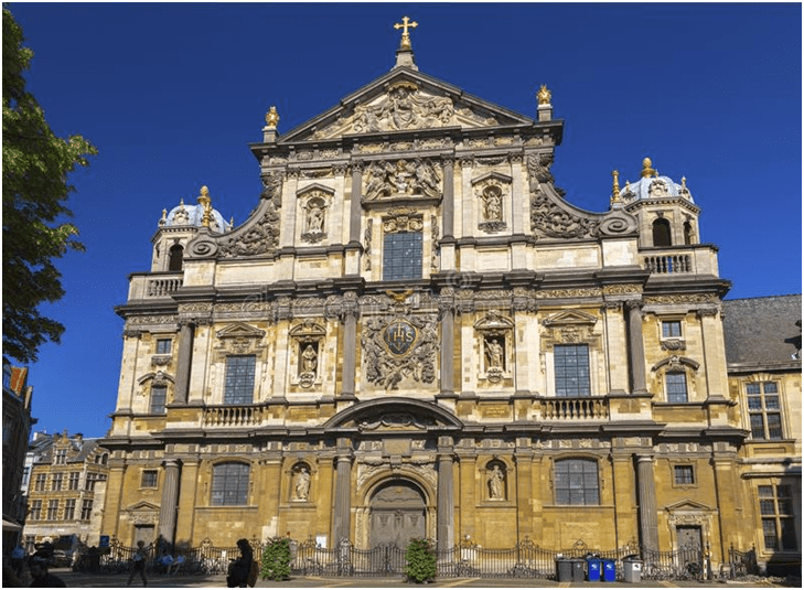 Paradigm shift in architecture: Renaissance, Baroque, Rococo. Image shows the application of Baroque architecture principal in the church of st charles Borromeo in Belgium.