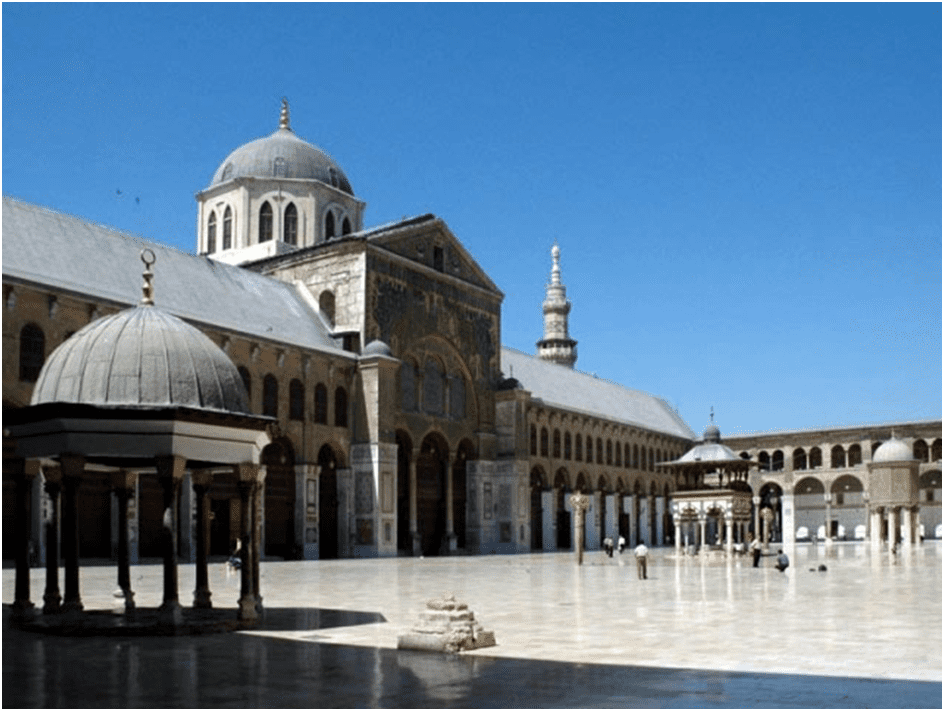 Paradigm shift in architecture: the Islamic world. Image shows the Omayyad Mosque in Syria and its architecture .
