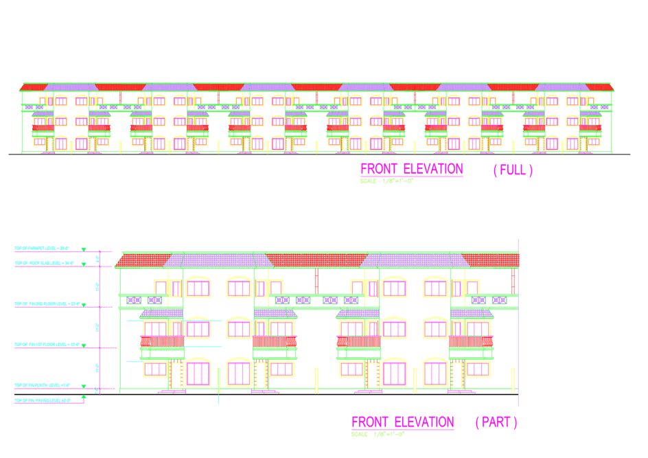 What is a Townhouse? Architecture, Features, and Character. image shows the elevation of the townhouse complex.