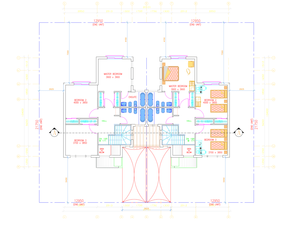 Urban design of rediscovering cultural identity in Qatar. Image shows the first floor plan of the 2 unit villa in the project.