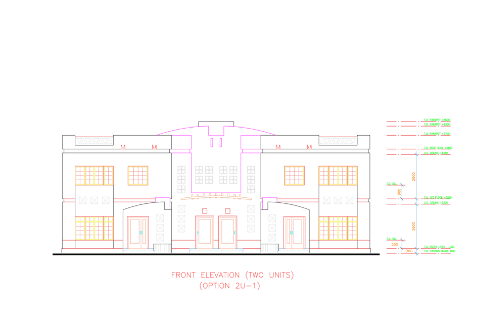 Urban design of rediscovering cultural identity in Qatar. Image shows the elevation of the 2 unit villa in the project.
