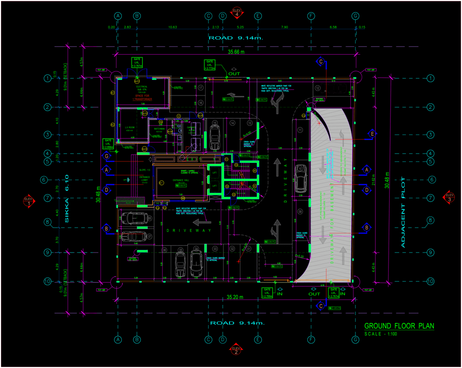 Neoclassicism to international architecture building design. Image shows ground floor plan of the building.