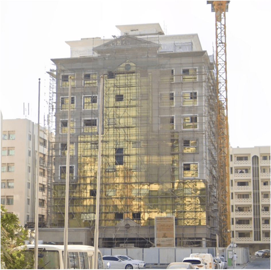 Neoclassicism to international architecture building design. Recent photo of the building under construction in the last phase.