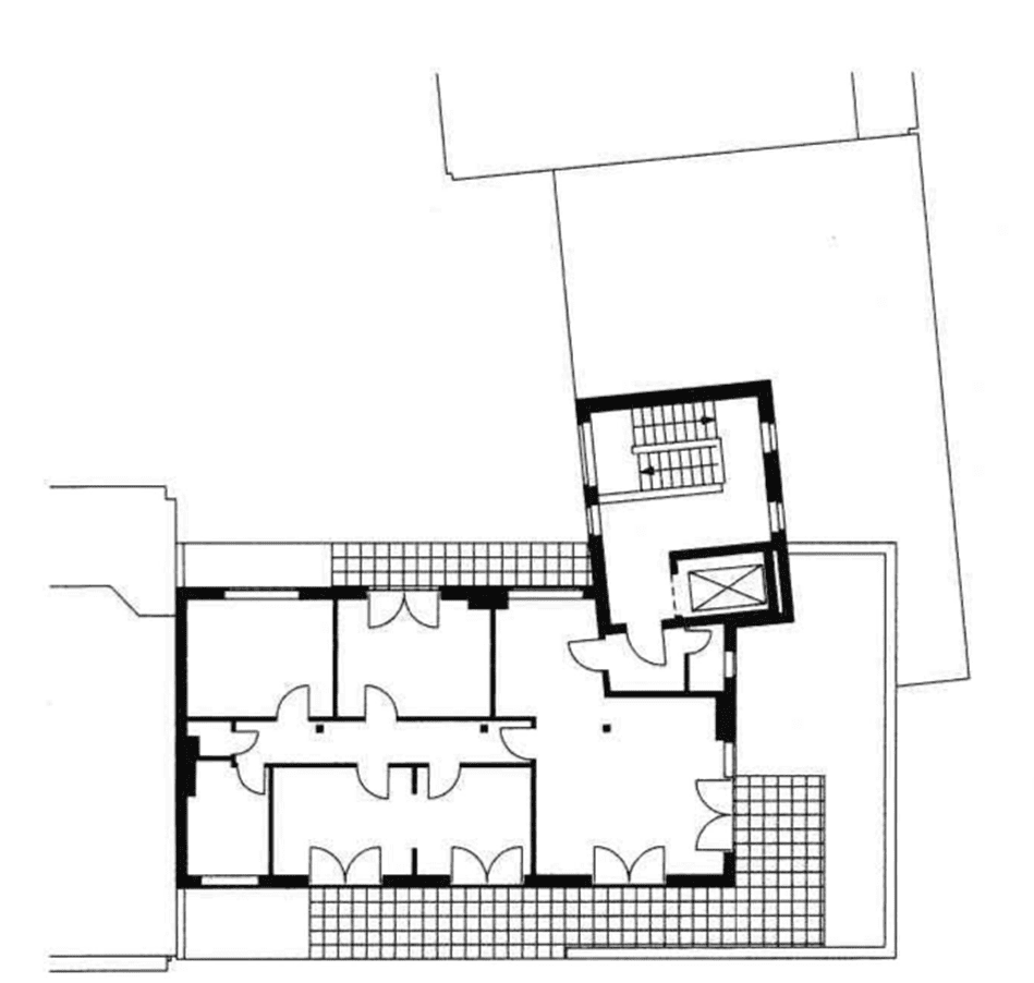 Urban regeneration, architecture of Lausitzer Str 38 in Berlin. image shows Main building sixth-floor plan, Berlin-Germany