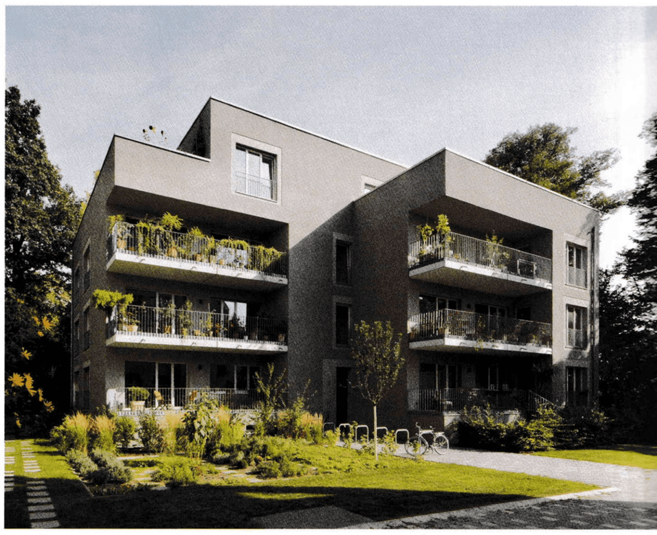 Architecture of residential building in Weissensee-Berlin. Phot shows the external building C architecture sitting in plot 