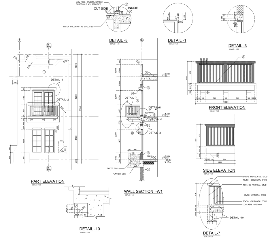 Classical Villa Architectural Design Project. Details of the villa