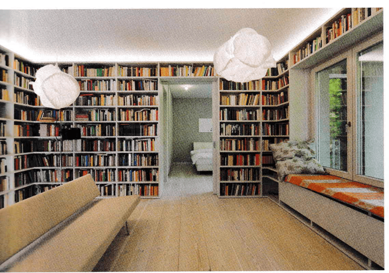 Architecture of residential building in Weissensee-Berlin. photo shows the internal space of the building C in the reading library.