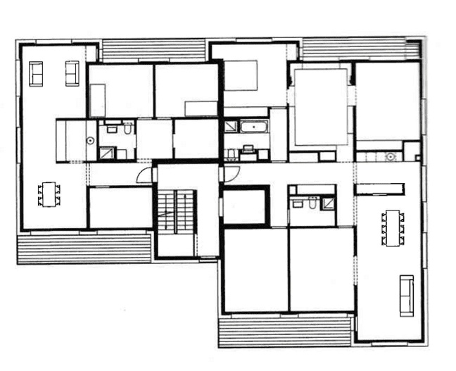 Architecture of residential building in Weissensee-Berlin. Image shows second floor plan of building C.