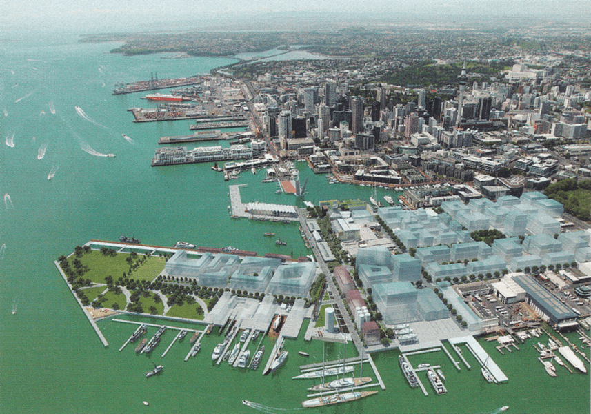 Britomart and the Auckland waterfront urban regeneration. Photo shows the Wynyard quarter framework of area's potentials.
