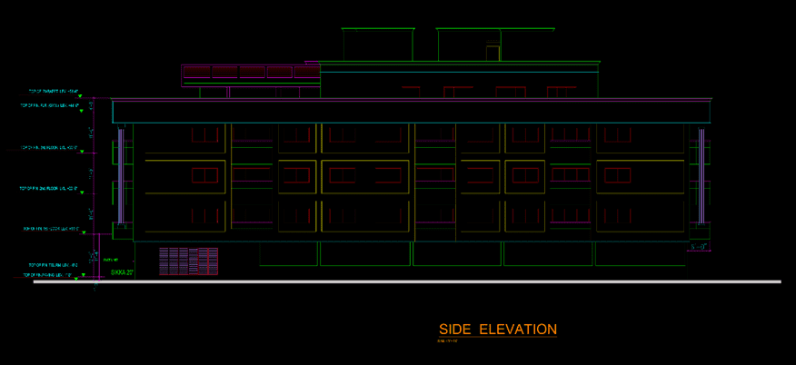 Architecture project from practice, fund role in realization. Image shows the side elevation of the building.