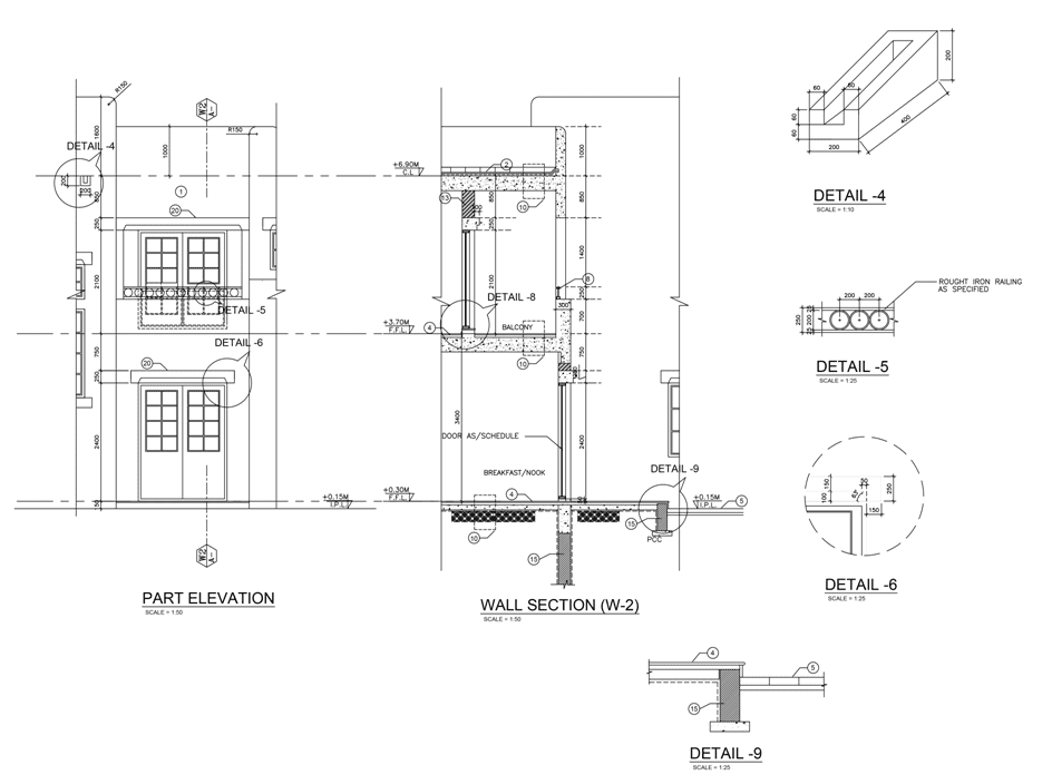 Classical Villa Architectural Design Project. Details of the villa