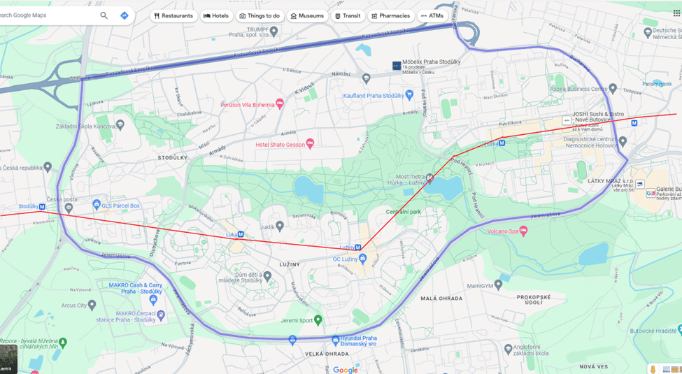 The Southwest Town Urban Design Project in Prague. image shows Google Maps shows the main concept of the urban design project. 