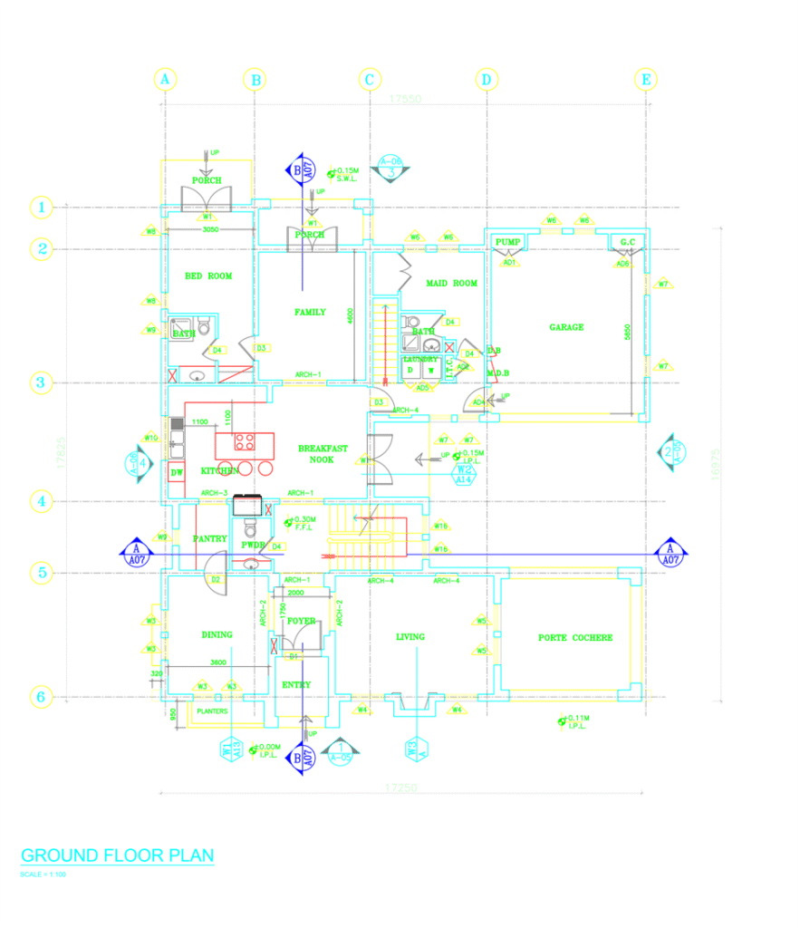 Classical Villa Architectural Design Project. Ground floor plan of the villa