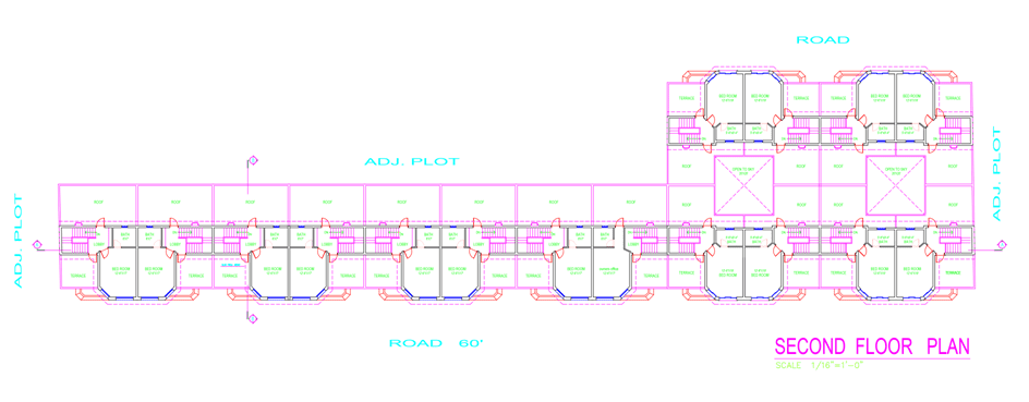 What is a Townhouse? Architecture, Features, and Character. image shows the second-floor plan of the townhouse complex.