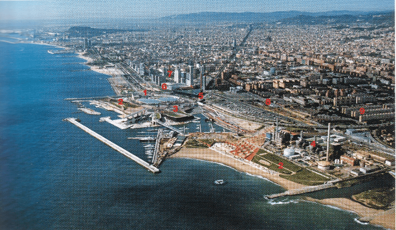 The Forum 2004 Complex Urban Development Project Barcelona. the ariel view of the Forum 2004 complex urban development showing all parts of the development