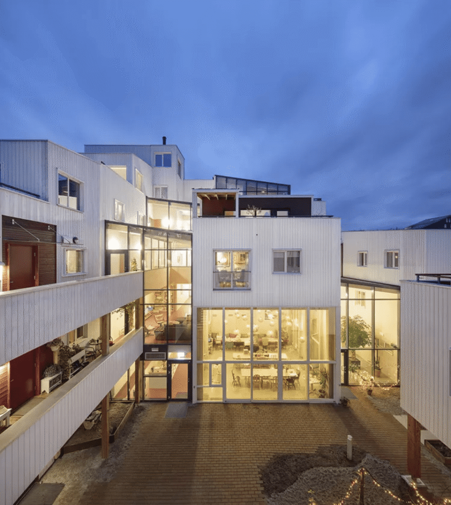 Vindmøllebakken Sustainable Urban Regeneration project-Norway. the internal courtyard of the urban development photo