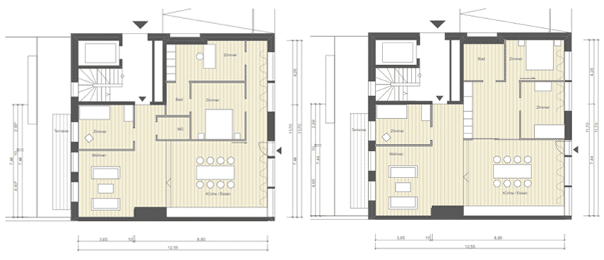 Residential building Pasteurstraße 27, Prenzlauer Berg.  the ground floor plan alternative designs.