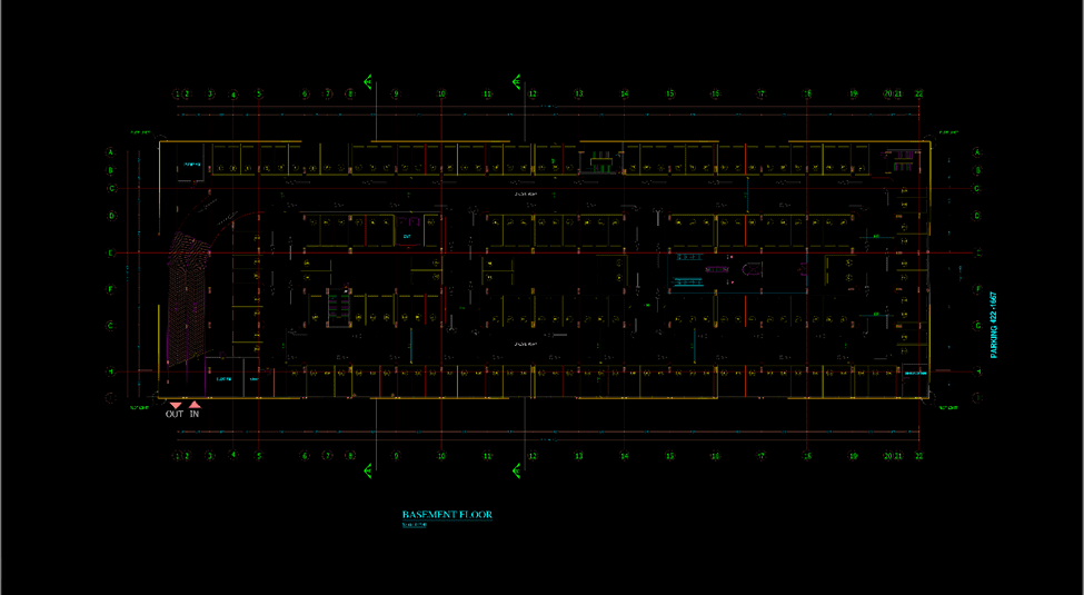 The traditional architecture of shopping center project. basement floor of the project