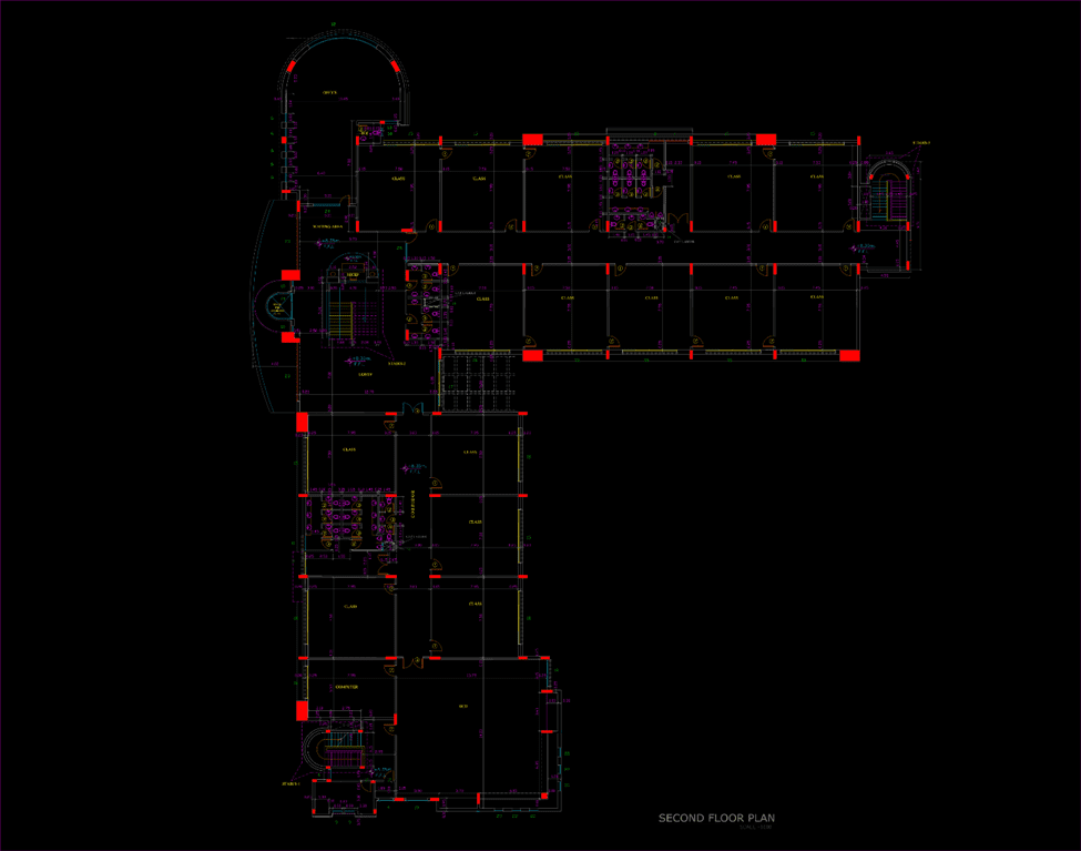 AFLEC Secondary School architecture project. project second floor plan