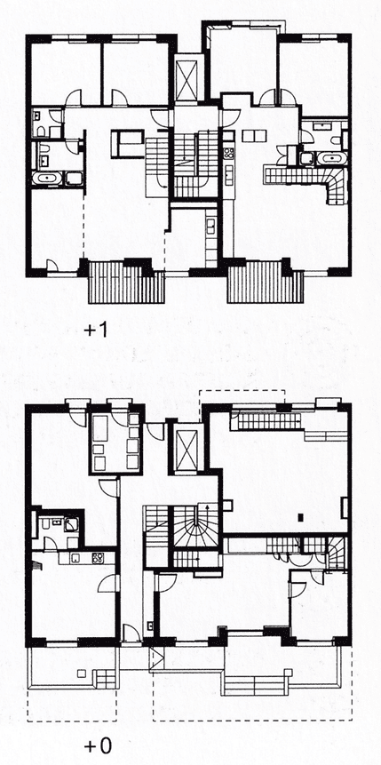 Simplonstrasse 54 mixed-use building architecture project. the ground floor and first floor plan of the building