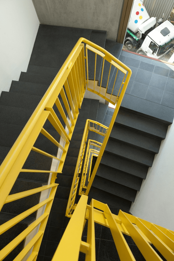 Helmerdingstraße 3 mixed-use building architecture project. the typical staircase of the building
