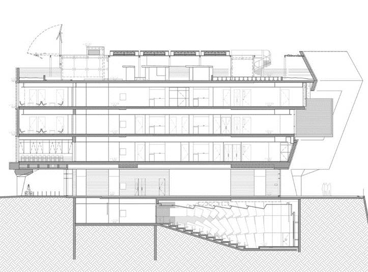 Porter School of Environment Architecture Project- Tel Aviv. the longitudinal section of the building