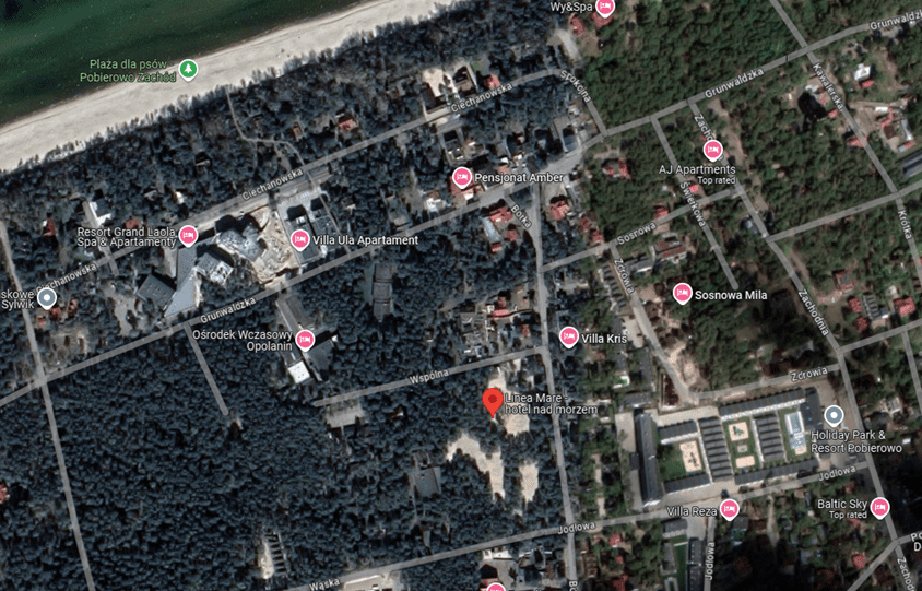 The architecture of Linea Mare Hotel in Pobierowo -Poland. the site Location of the project from Google.