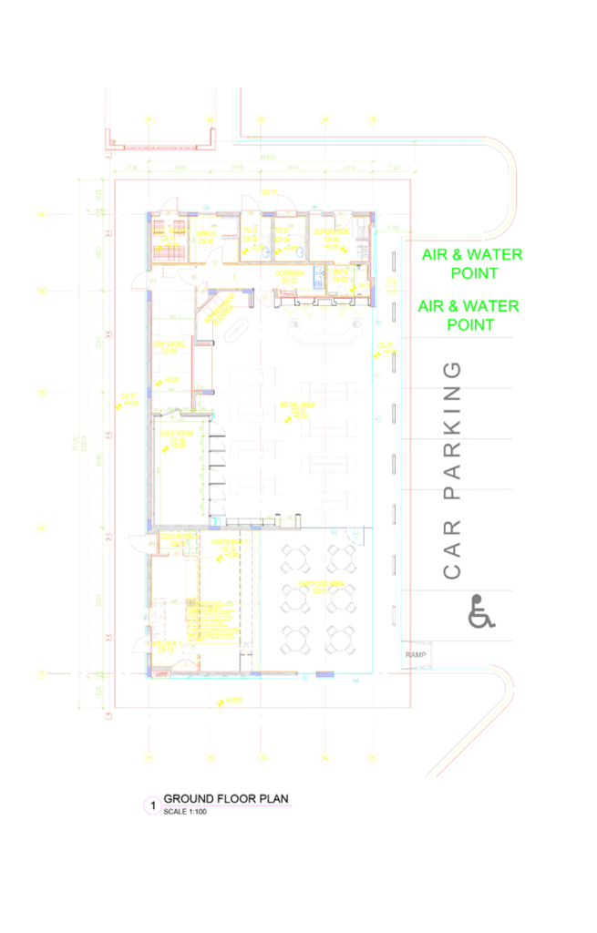 Al Marfa Oil and Gas petrol station complex project. the ground floor plan of the C-store building.