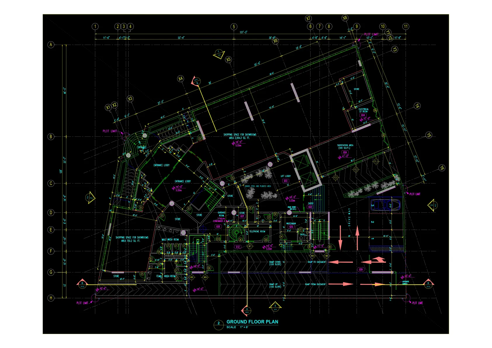 Al Khabeesi headquarters commercial and office building. ground floor plan of the project showing services functions.