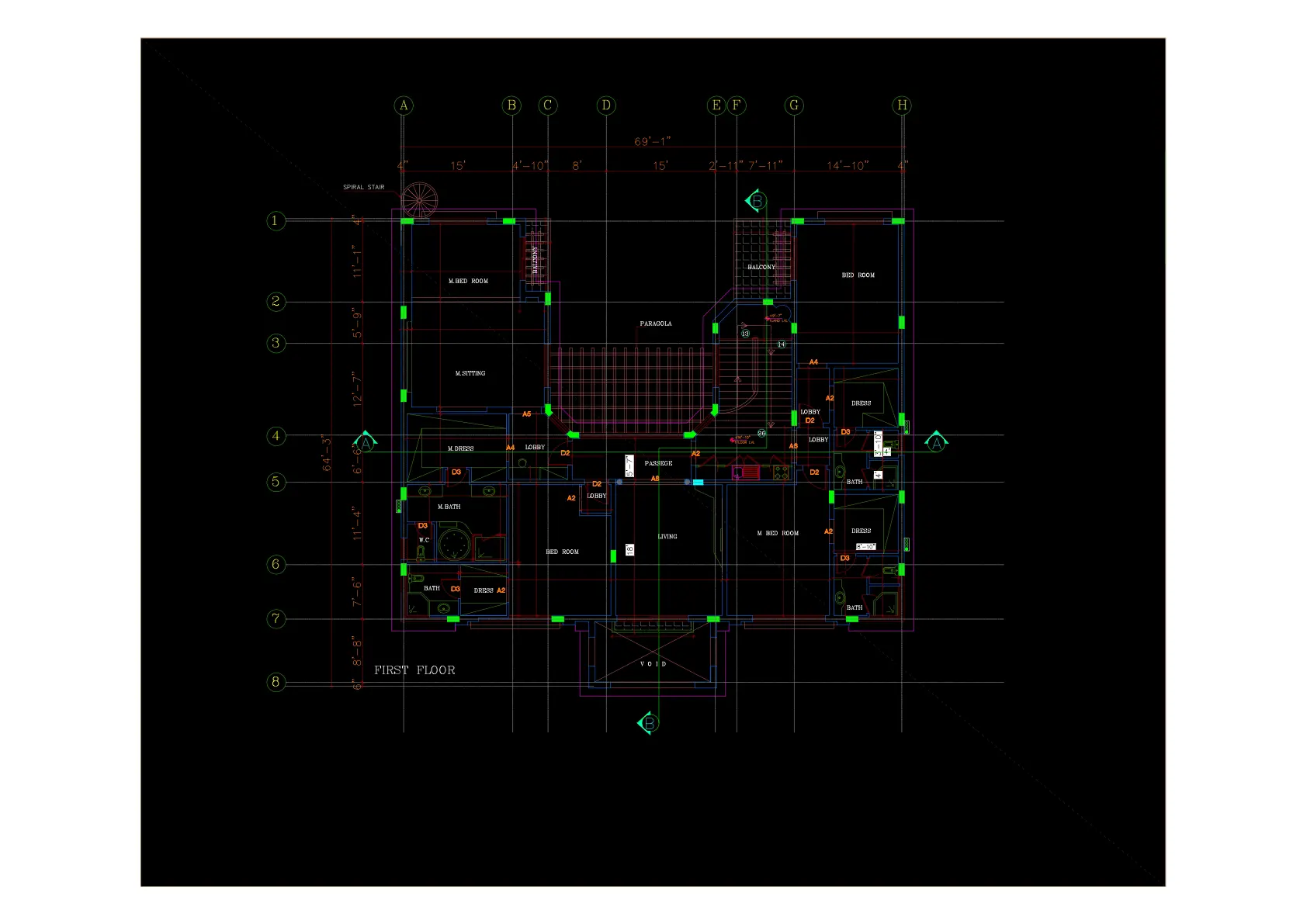Classical Villa Architectural Design Project-2. first floor plan of the villa.