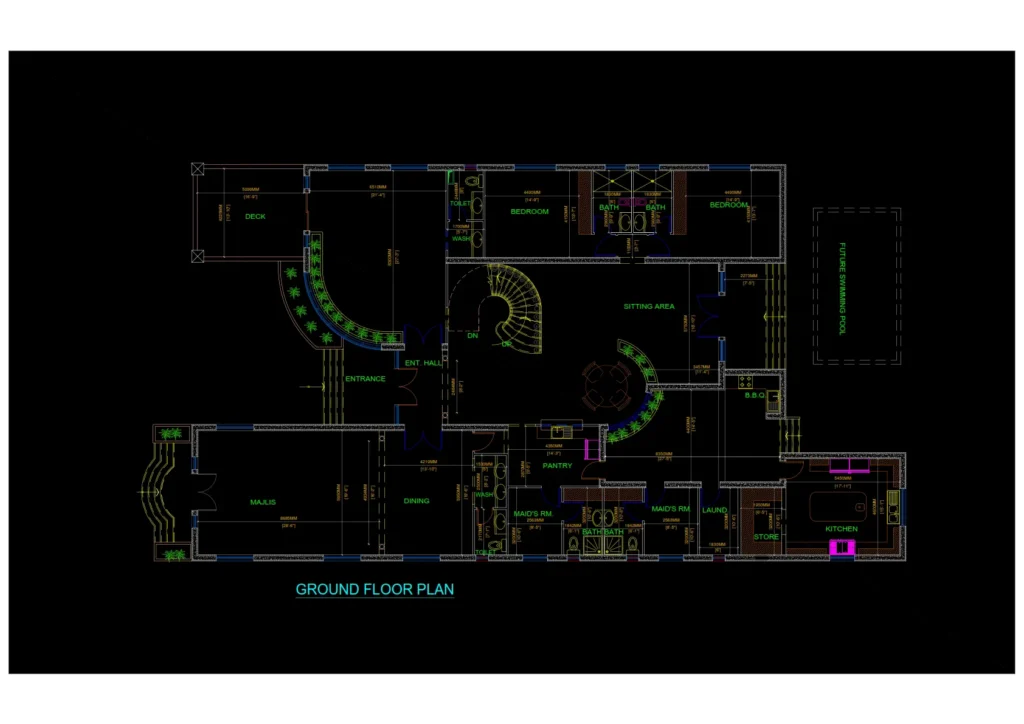 Villa Design, Villa Architecture of ICF system project. the ground floor plan of the villa design, villa architecture of ICF system