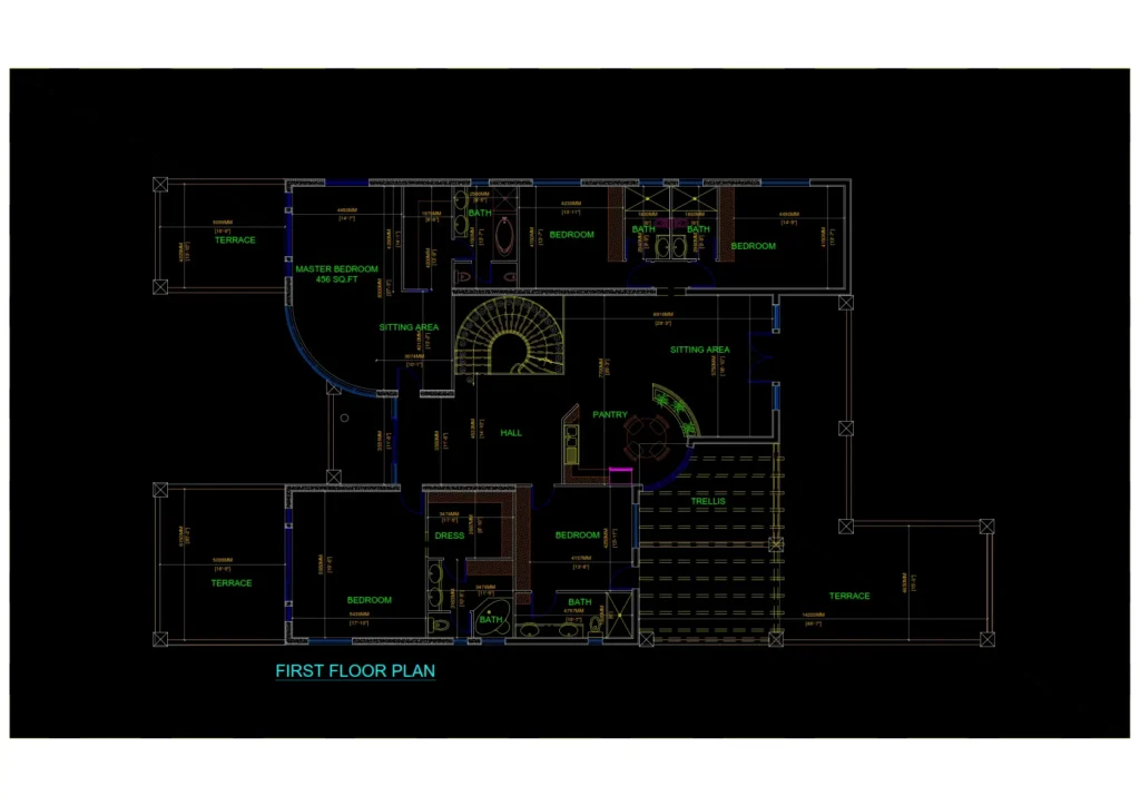 Villa Design, Villa Architecture of ICF system project. the first-floor plan of the villa design, villa architecture of ICF system.