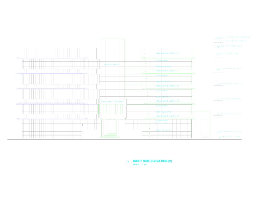 Al Khabeesi headquarters commercial and office building. front elevation of the project showing all services and entrances.