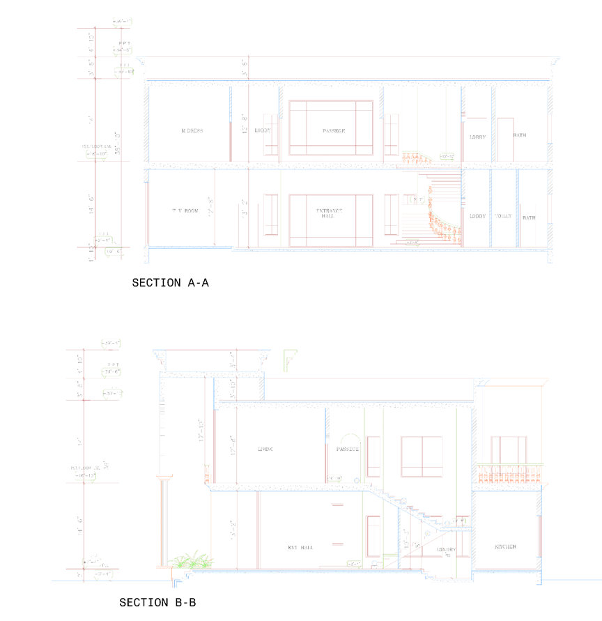 Classical Villa Architectural Design Project-2. the sections of the villa.