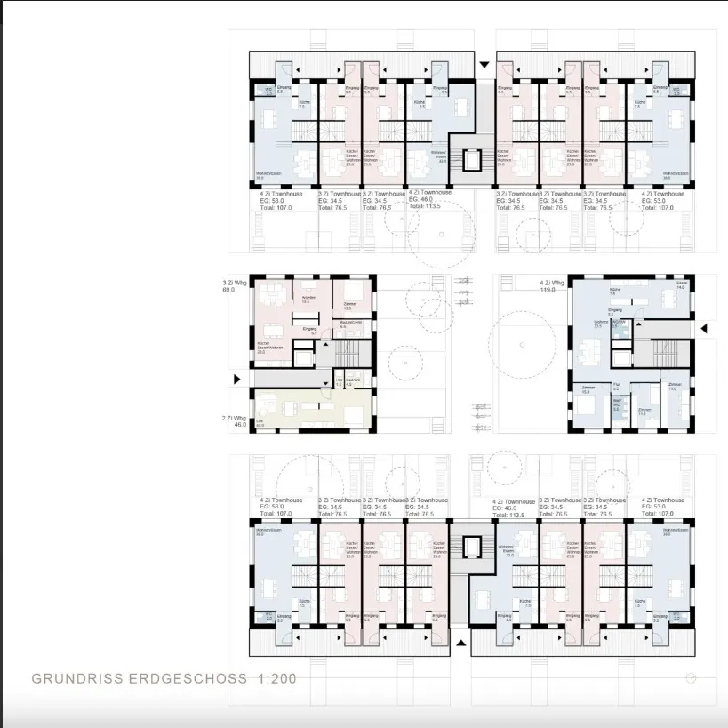 Riedberg Urban Development & Design District – Frankfurt. the ground floor of the Berghofe neighborhood blocks.