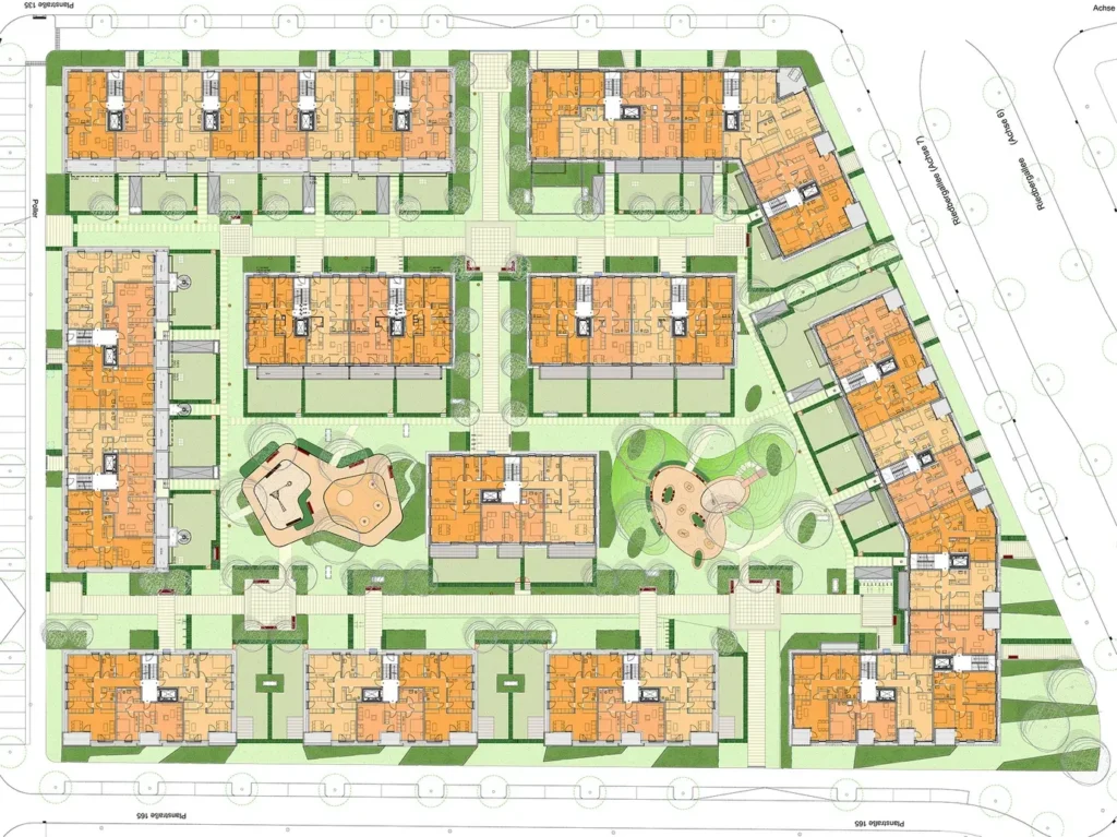 Riedberg Urban Development & Design District – Frankfurt. the block site plan and flats plans.