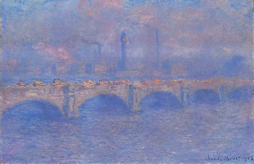 Architecture and Art: Elements of Design-2. Waterloo Bridge, Sunlight Effect (1903) by Claude Monet.