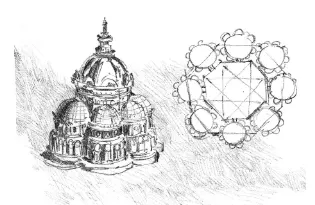 Architecture and Art: pioneers of Art and Architecture. After a sketch of an ideal church by Leonardo da Vinci