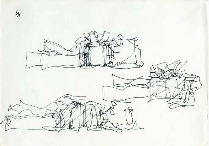 Frank Ghery . sketches of  Guggenheim Museum design by Frank Gehry