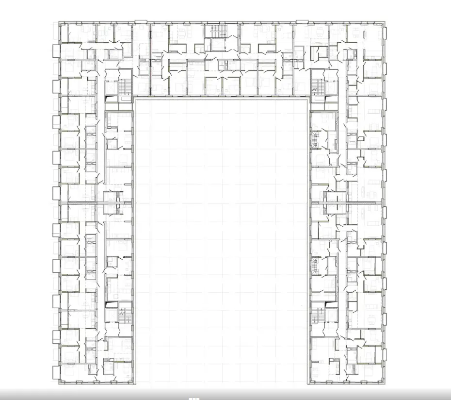 5th floor of the low rise 6-9 building height plan showing the 5 zones.
