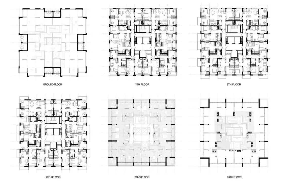  the towers plan central core with surrounding flats