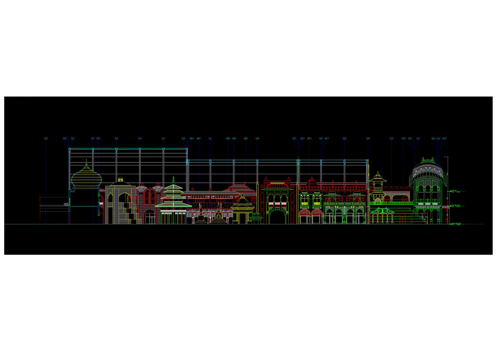 Global Village Architecture, urban design project. the Indo Asia Pavillion elevation theme for detail drawing preparation.